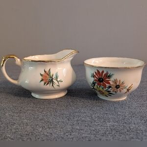 Grindley "Cream Petal" Creamer and Sugar Bowl Set, Floral